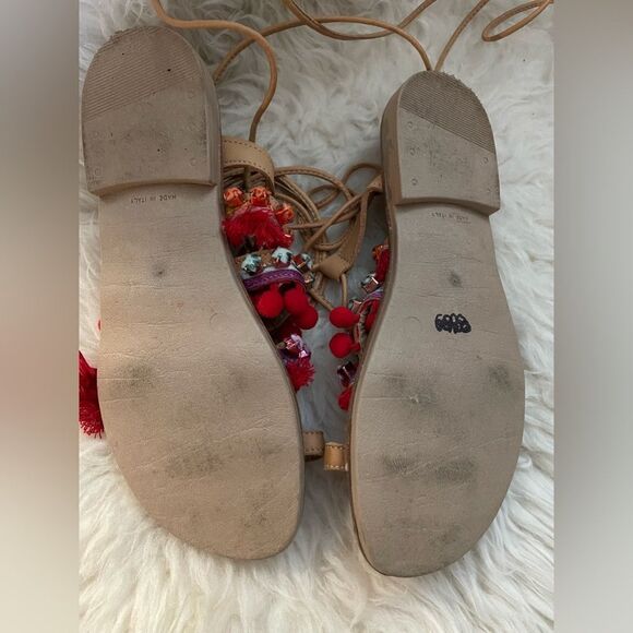 Barbara Barbieri festival boho lace up sandals pom pom beaded US 6.5 - Picture 4 of 5